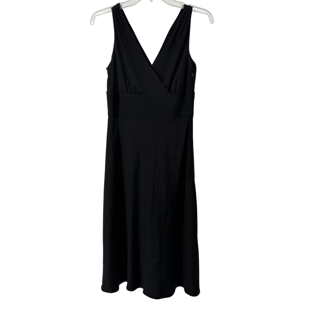 J.Crew Womens Black 100% Silk V-Neck Sleeveless Midi Dress Petite 4 63196 HO 05